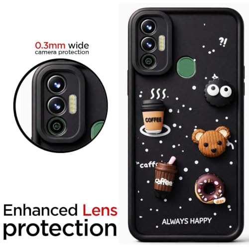 Image of Bintage Cute Fun Taddy Cartoon 3D Ball Bear Milk Cake Coffee Silicon Case Full Body & Camera Protection Back Cover Compatible for Tecno Spark 7 - Black