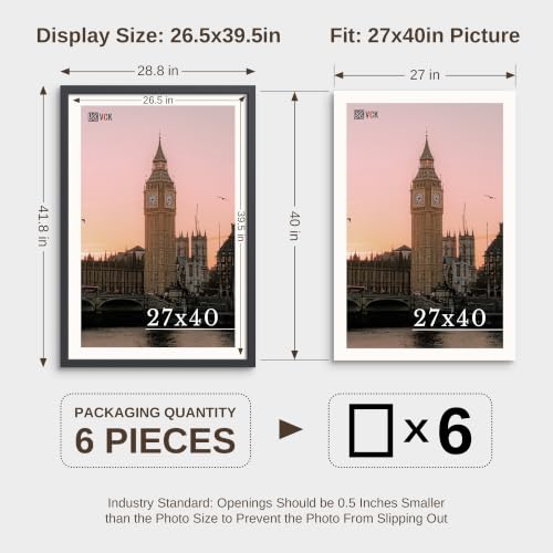 Image of VCK 27x40 Poster Frame Set of 6, Black Wood Picture Frame, Wall Display
