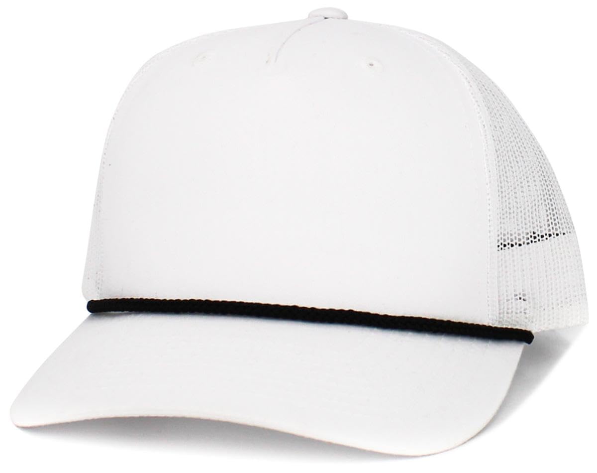 KBE-5-ROPE WHT-BLK Classic 5 Panel Cotton Twill Mesh Trucker Cap Hat Adjustable Snapback Hat