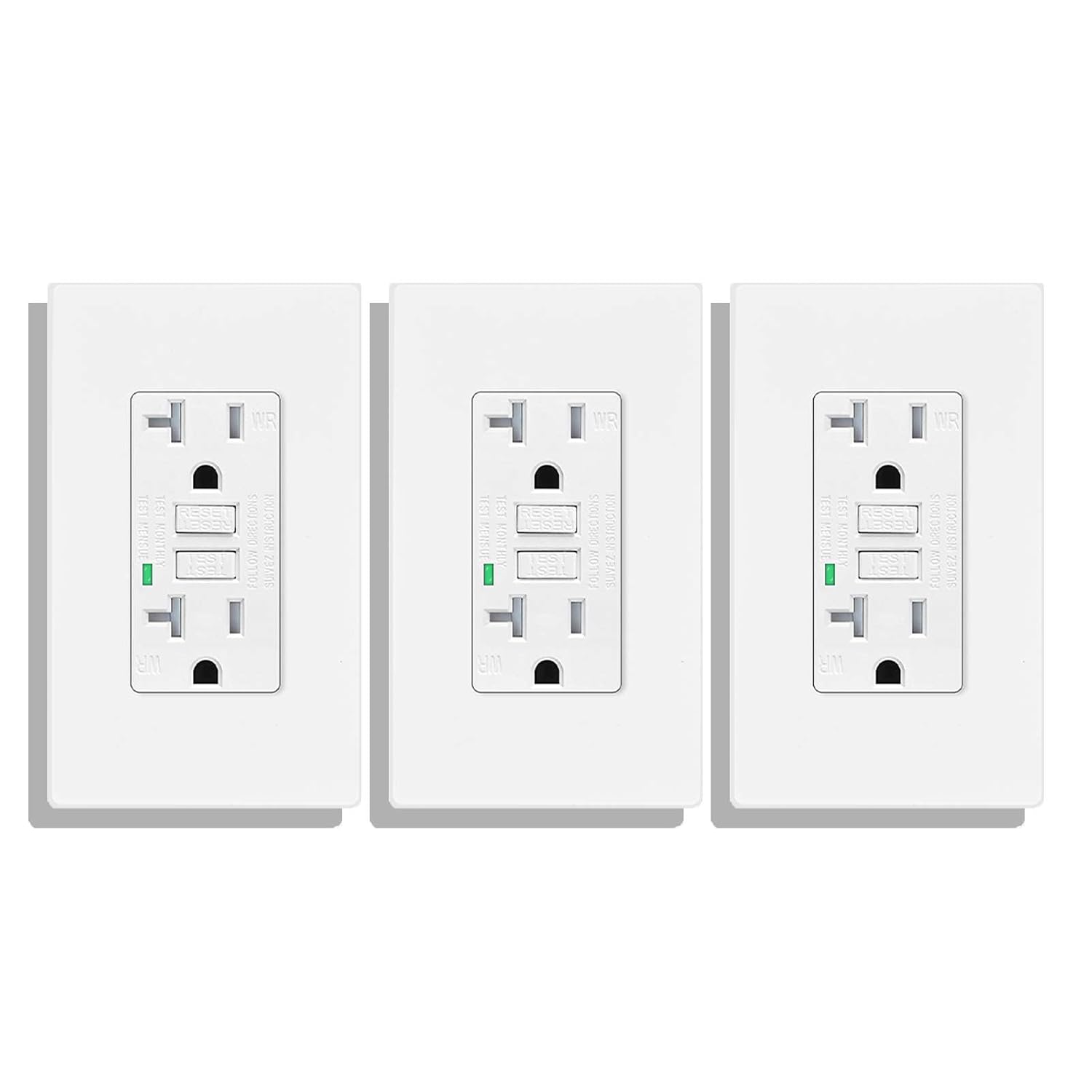 GFCI 20 Amp 3 Pack,Greencycle 20A Self Testing GFCI Outlet Hospital Grade,Heavy Duty Outdoor Gfi Electrical Outlet 20 Amp White,GFCI Wall Plug with LED Indicator Indoor/Outdoor,Residential Grade,ETL