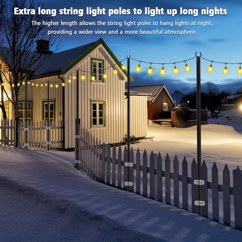String Light Poles,Metal Poles for Hanging Outdoor Light Strings,2 Pack 10 FT Light Poles Stand for Outside Garden,Patio,Wedding,Backyard,Deck,Party - Thumbnail 4