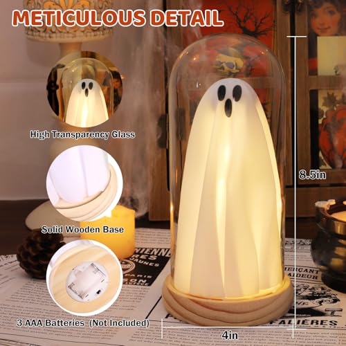 Halloween Decor-Halloween Decorations Indoor-Gentle Up Ghost in Glass Cloche - Image 4