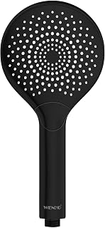 WENKO Wasserspar Duschkopf Watersaving, wassersparende Universal-Handbrause, Duschbrause mit nachhaltigem Wasserspar-System, 40% Wasser sparen bei vollem Komfort, Duschkopf Ø 12 cm, ABS Schwarz matt