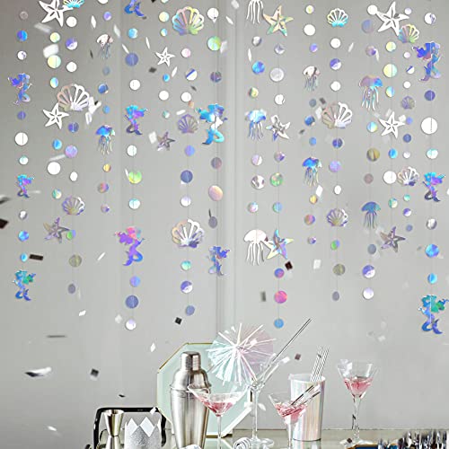 40 Ft Iridescent Mermaid Garland With Jellyfish Seashell Starfish Pearl Holographic Paper Streamer For Little Mermaid Rainbow Theme Birthday Bachelorette Baby Shower Under The Sea Party Decorations #TOP4