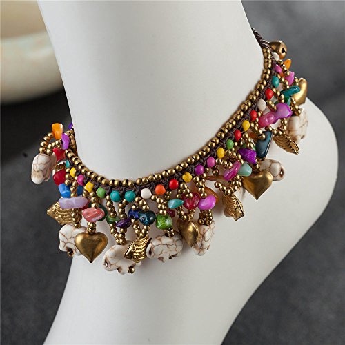 Image of kelistom Bohemian Ankle Bracelets for Women Handmade Natural Stone Beaded Chain Anklet