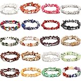 Hicarer 20 Pieces Crystal Chip Bracelets Bulk Natural Gemstone Chakra Bracelets Crystal Stretch Chip Stones Bracelets for Women Reiki Yoga Anxiety