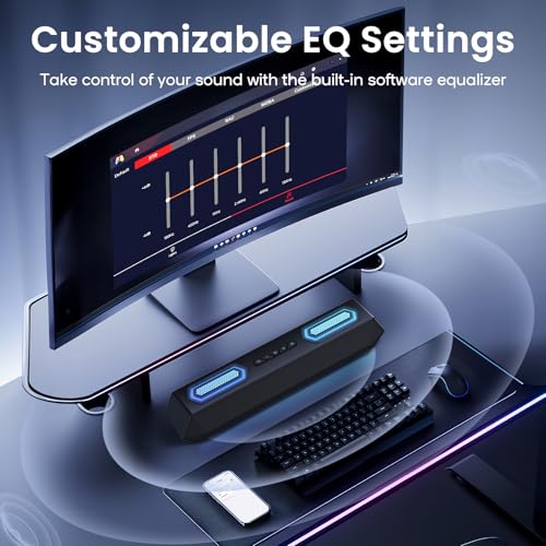 Image of Deeyaple Computer Speakers, 40W PC Speakers for Desktop Monitor with Bluetooth 5.3 & USB Audio, HiFi Stereo Gaming Soundbar with Custom EQ Software, Dynamic RGB Lighting for Laptop, PS4, PS5, Black.