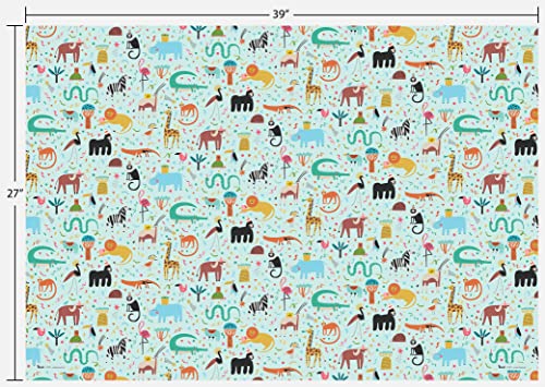 Party Safari Animals Birthday Gift Wrap By Revel—Safari Animal Wrapping Paper Folded Flat, 27 X 39 Inches For Birthdays And Baby Showers With Lions, Giraffes, Gorillas, Snakes, Zebras, Flamingos, Rhinos, Ant Eaters And Monkeys #TOP2