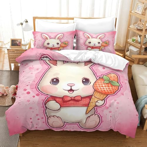 Housse de couette lapin 3D 200x200 parure lit double microfibre - 3