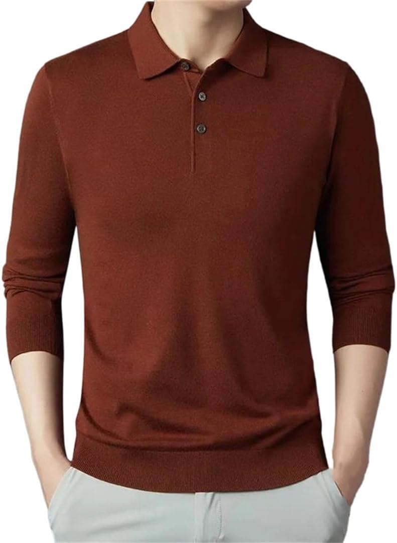 Vsadsau Men's Knit Polo Sweater Wool Blend Knitted Sweater Business Pullover