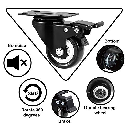 Image of 2 Inch Caster Wheels, Casters Set of 8, ASHGOOB Casters with Brake Heavy Duty, Industrial Locking Swivel Top Plate Castor Wheels for Workbench /Furniture /Cart.
