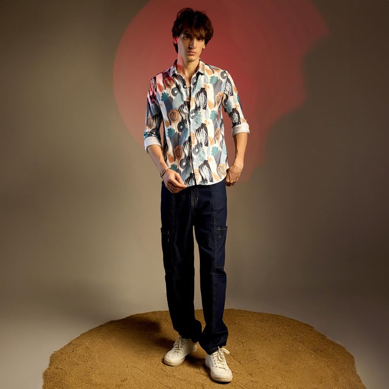 Image of CAHOOT Men's Foliage Strokes Shirt for Casual Wear | Spread Collar | Long Sleeve | Button Closure | Shirt Crafted with Comfort Fit for Everyday Wear
