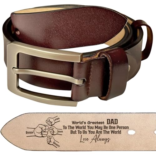 Personalized Dad Belt First Bump Father's Day - Gift For Husband on Father's Day, Fathers Day Gift From Wife, Custom Engraved Leather 2 Sided Belts, Customized Handmade Belt Fist Bump