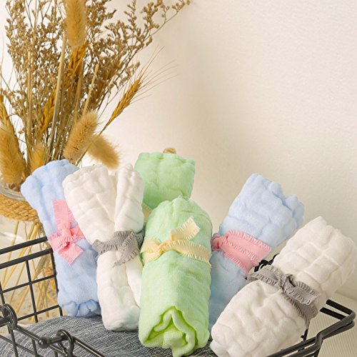 Sense Gnosis Natural Muslin Baby Washcloths Soft Hypoallergenic Absorbent Reusable Cotton Wipes For 0Born Babies 10X10 Inch Face Towels Set Of 6 (White/Green/Blue) #TOP3