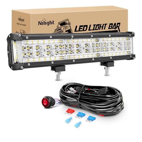 Nilight 13.5 Inch Side Shooter LED Light Bar Quadruple Row Spot Flood Combo Lights w/Wiring Kit for Fog Driving Work Lighting on Truck SUV ATV UTV Pick-up Van Boat Tractor