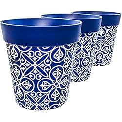 Maceteros Ceramica Easy Hum Flowerpots, Juego de 3 de 22 cm, Varios Diseños, Colores y Tamaños, Planta de Plástico para Interiores/Exteriores Macetas, Azul Maroc