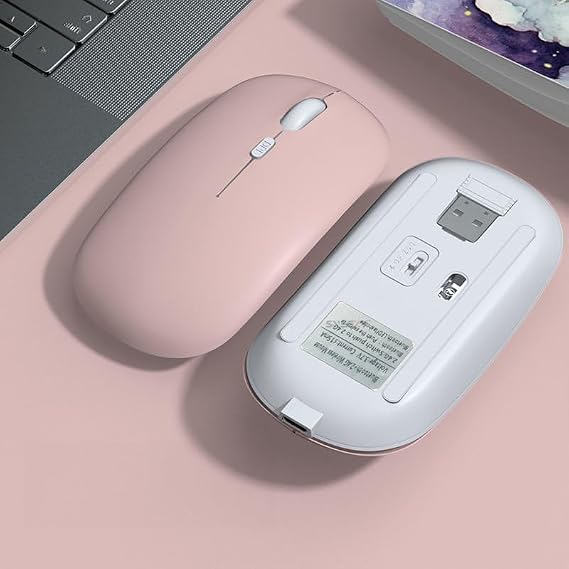 Şarj Edilebilir Tüm Cihazlara Uyumlu Sessiz Hızlı 2,4+5.0 Kablosuz Mouse (Pembe)