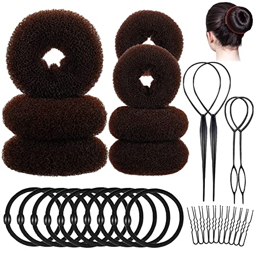 31pcs Donut Hair Bun Maker​Set Haarstyling Frisurenhilfe Set Donut Haar Brötchen Flechthilfe Haare Duttkissen Klein Donut Hair Bun Maker Set Haarknoten Former Set Für Kinder Mädchen Frauen Cover