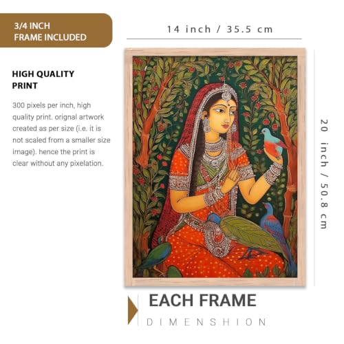 Image of kotart Premium Digital Madhubani Art Paintings with Frame for Home Decor - Framed Painting Living Room Bedroom Office - Wall Decoration - Pack of 6 (14X20 Inch, A)