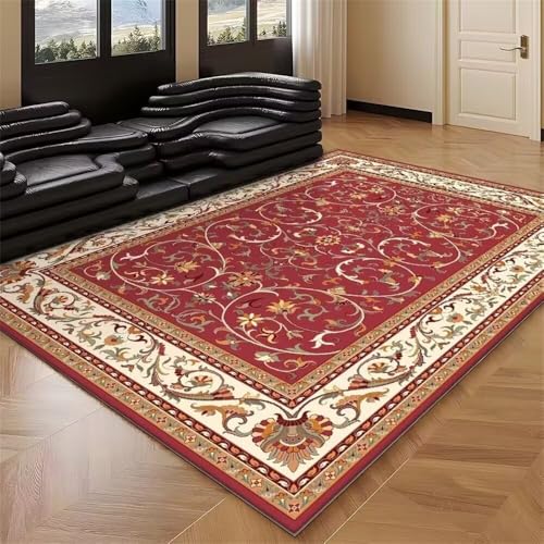 RUGMRZ Rosso. Alfombras Salon Lavables En Lavadora 150x200CM Alfombra Lavable Floral Retro. Juvenil NiñoAlfombra Oficina