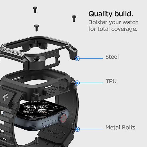 Spigen Apple Watch バンド 45mm 【 Apple Watch 9 / 8 / 7 対応 】 ステンレス TPU バンド 一体型 メタル ピンバックル 傷防止 耐衝撃 衝撃吸収 タフ・アーマー・プロ・メタル ACS05237 (ブラック)
