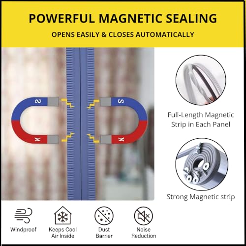 Image of Qlarity Covers 2mm Thick PVC Magnetic Curtain Strips 60 Inch (20X20X20) 3pcs Hanger X 7ft Long | 5 Strips, 8.5 Inch Vinyl Auto Closing Insulated Magnetic Curtain | for Home, Warehouses(Transparent)