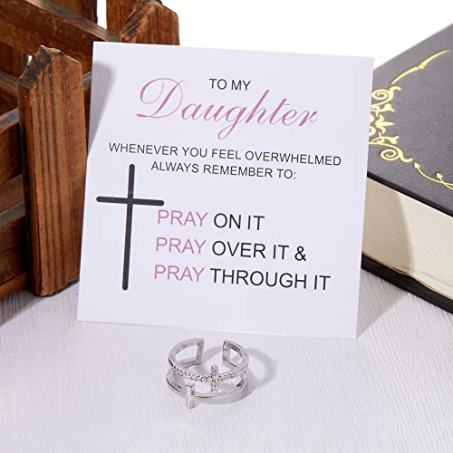 Harlermoon To My Daughter Pray Through It Cross Ring Double Cross Adjustable Baptism Gold CZ Diamond Creative Wedding Commitment Ring for Woman4