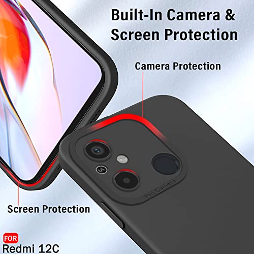 Image of TheGiftKart Liquid Silicon Back Cover Case for Mi Redmi 12C | Stylish Camera Protection Module | Micro-Fibre Lining Inside | Shockproof Back Cover Case for Mi Redmi 12C (Silicone, Black)