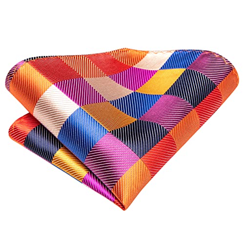 Image of Hi-Tie Mens Plaid Ties Classic Paisley Necktie with Handkerchief Cufflinks Set Business Stripe Tie