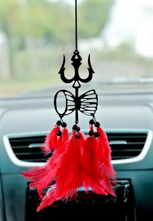 Harshiv Creation Dream Catchers Lord Shiva Trishul Damru Car Hanging | Mahadev Decorative Rear View Mirror Hanging Ornament with Feather Tassels | Spiritual Car Decor for Home, Office & Vehicle-image-40