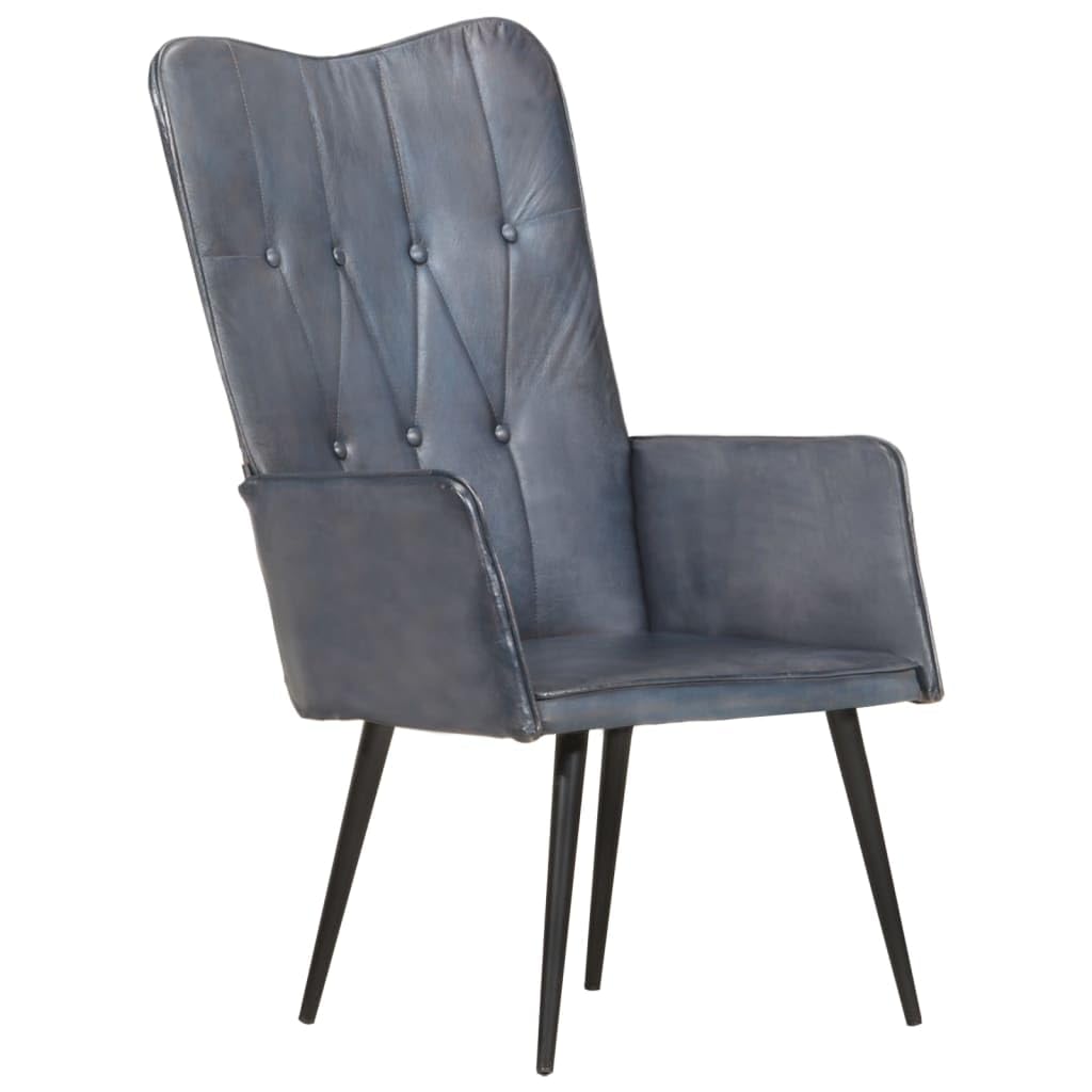Sillón orejero de Cuero auténtico Gris,Mobiliario,Sillas,Sillones,6.9kg-339649