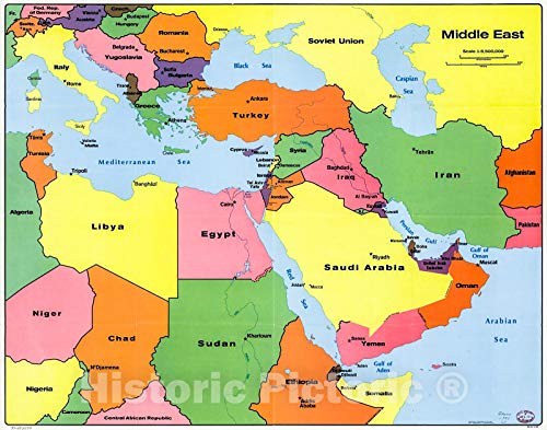 Historic 1990 Wall Map - Middle East. 24in x 18in