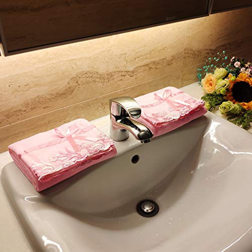 Ustide 3 Pieces Pink Lace Bath Towels Set, Velvet Bath Towel Hand Towels Set (1 Bath Towel+2 Hand Towels) #TOP5