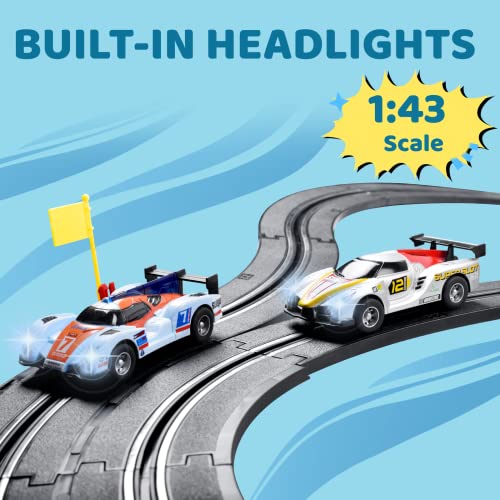 Electric Racing Track Sets for Boys and Kids Including 4 Slot Cars 1:43 Scale and 2 Controllers, Gift Toys for Children - Thumbnail 3