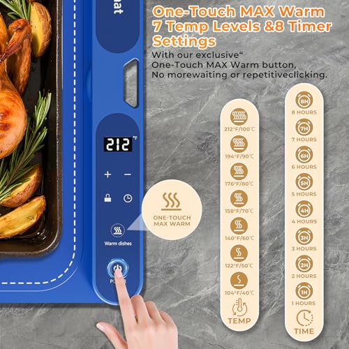 Warming Mat for Food Extra Large 32"x15", Electric Silicone Food Warmer Trays for Chafing Dishes & Buffet,Portable Countertop Food Warmers for Parties, 7-Level Temp 8-Hour Timer, Blue #2