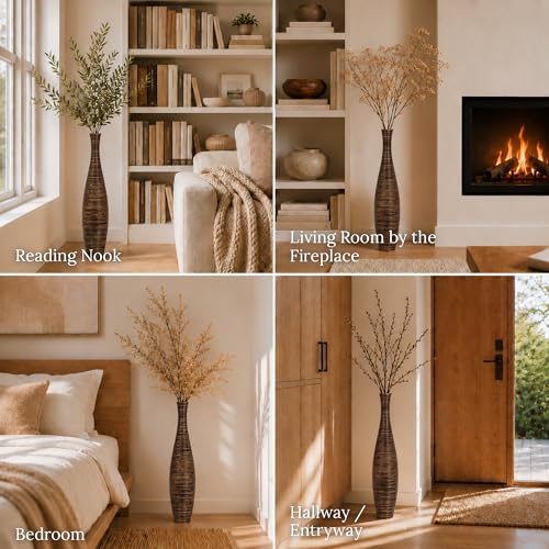 Image of Leewadee Large Floor Vase 34 inches Mango Wood for Pampas Grass, Dried Flowers