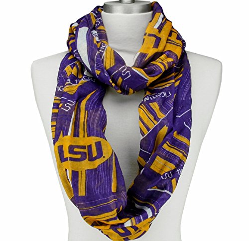 SANDOL Louisiana State Tigers Lightweight Infinity Scarf Emblazoned with Geometric Designs, Logos and Colors!