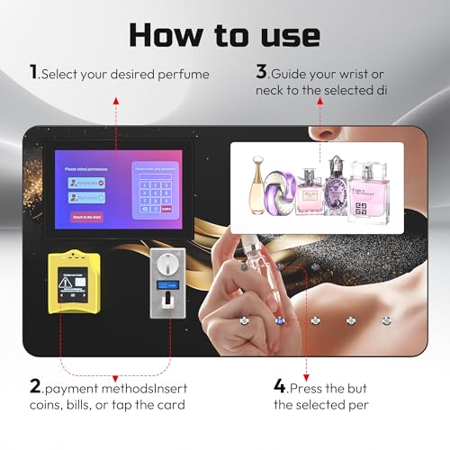 Image of Perfume Vending Machine Coin Operated & Credit Card Payment, Touch Screen Fragrance Dispenser with Automatic Spray Nozzle & Push Button - Commercial Scent Machine for Hotels,Malls,nightclub,Restrooms