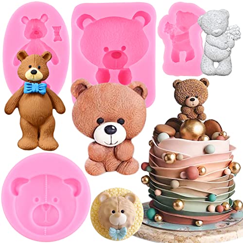 Rfghac Bear Silicone Fondant Mold Teddy Bear Chocolate Molds For Baby Shower Party Cake Decorating Candy Gum Paste Polymer Clay Cupcake Topper Set Of 4 #TOP2
