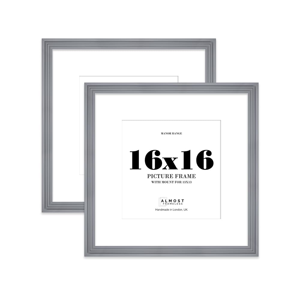 16x16" Grey Picture Frame - 16x16" Square Frame with 13x13" Mount for 16x16"/13x13" Pictures Luxurious Style Classic Interior Design Décor, 2 Pack