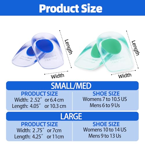 Image of Gel Silicone Heel Cups /Pads - 2 Pair Heel Lifts for Plantar Fasciitis,Heel Pain Shoe Inserts Heel Protectors,Achilles Tendonitis (Blue+Green, Small /Med)