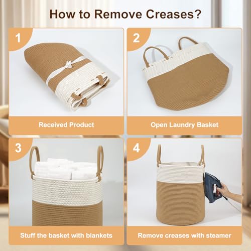 HDRNT Woven Cotton Laundry Basket, 50 L Laundry Hamper with Handle, Braided Laundry Sorter, Laundry Basket Storage Basket for Laundry Room, Children's Room, Bathroom (35 cm x 40 cm) (Khaki) - Image 5