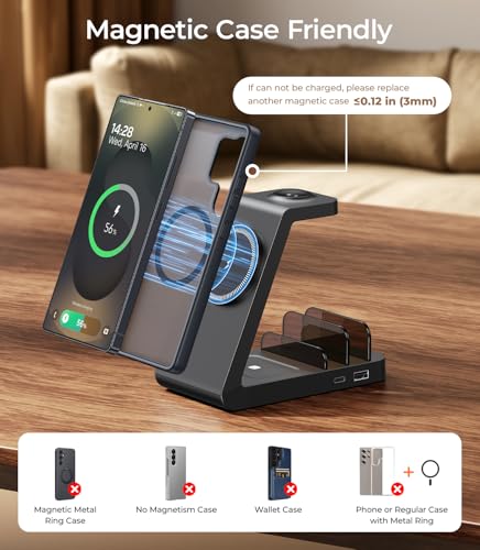 Image of Magnetic Wireless Charger for Samsung, 5 in 1 Charging Station Compatible with MagSafe Samsung Charger for Galaxy S26 /S25 /Z Fold7 /Flip7 /Watch Ultra 8, Charger Dock Stand for All Galaxy Tab Series