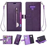 Samsung Note 9 Case,Galaxy Note 9 Wallet Case,FLYEE 10 Card Slots Premium Flip Wallet Leather Magnetic Case Purse with Zipper Coin Credit Card Holder Cover for Samsung Galaxy Note 9 Purple