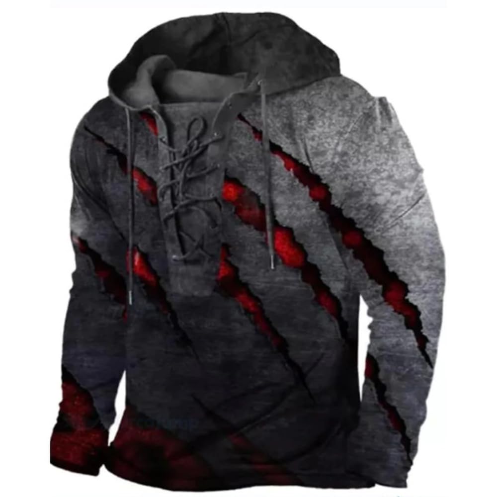 Bengbobar Men's Military Tactical Hoodies Retro Distressed American Flag Print TieUp Pullover Trainning Camping Sweatshirt