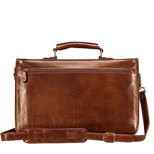 Maxwell Scott - Mens Luxury Full Grain Leather Satchel Briefcase Bag - 3 Section with Hidden Popper Closure - The Jesolo34