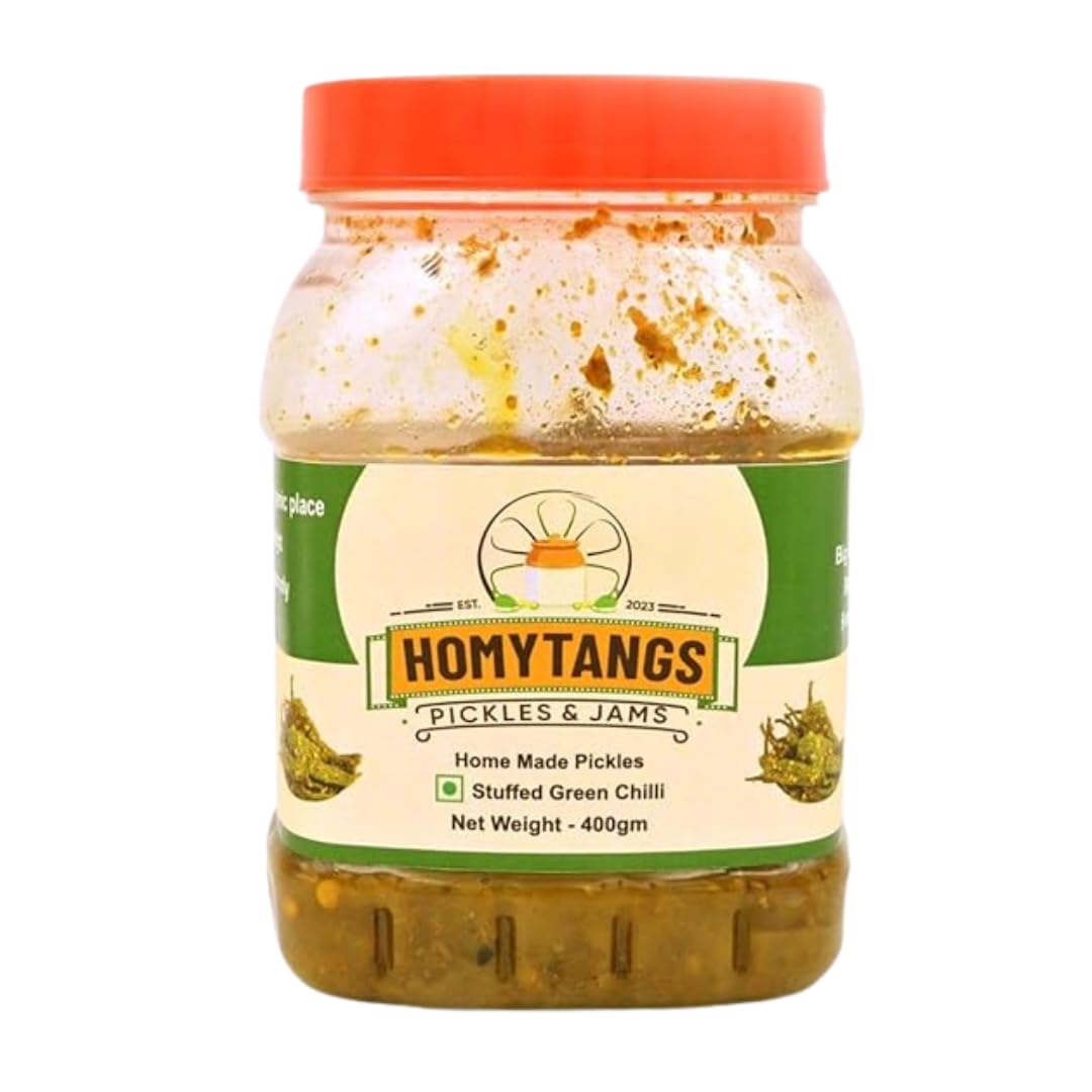 HOMYTANGS Stuffed Green Chilli Pickle 400g – Traditional Homemade Hari Mirch Ka Achar with Spicy Tangy Flavor, Natural Ingredients, No Preservatives 3
