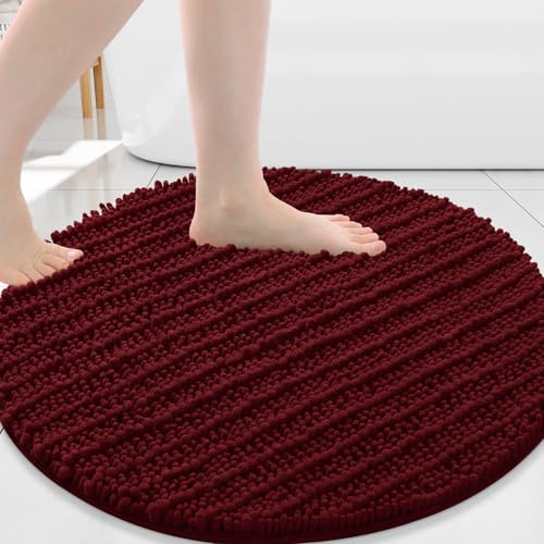 Image of Arotive Round Bathroom Rugs 24x24, Extra Soft Thick Absorbent Shaggy Chenille Bath Rugs, Non-Slip Machine Wash Dry, Bath Mats for Bathroom Floor, Tub and Shower, Home Decor Accessories, Burgundy