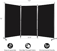 Vista 6 de Divisor de ambientes de 6 pies, pantallas plegables de privacidad de 3 paneles con diseño independiente, divisor de pared portátil para separación