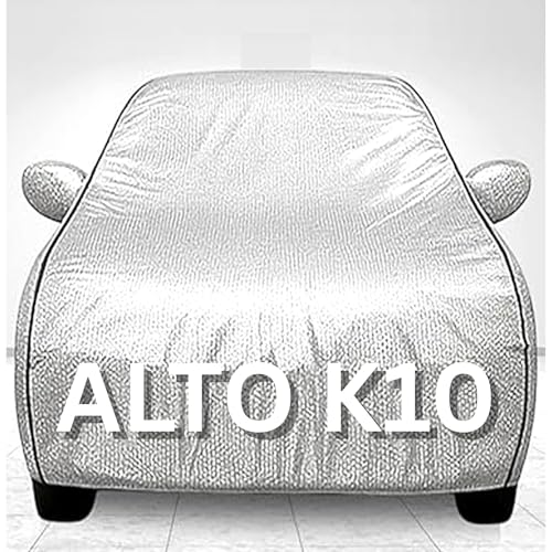 Image of 100% Waterproof Car Cover for Alto K10 UV Protection, Dustproof, Windproof | Custom Fit with Mirror Pockets, Belt & Buckle | All Weather Outdoor Body Cover(Silver, Alto K10)